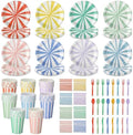 Meanplan 288 Pcs Pastel Striped Plate Party Decor Supplies for 48 Guests by Meanplan