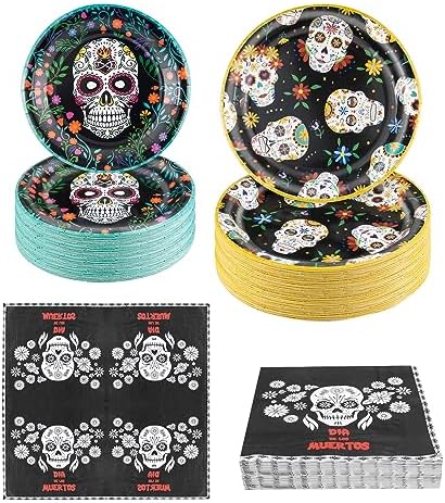 180Pcs Day of the Dead Party Supplies Paper Plates and Napkins Serve 60 by Hpscdyo