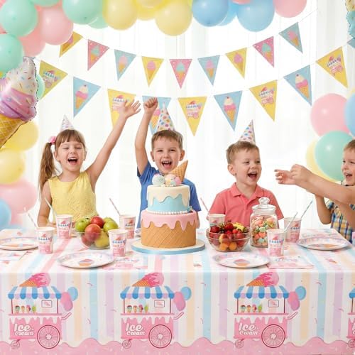 NatNarr 3 Pack Ice Cream Tablecloths, Ice Cream Party Decorations - Image 6