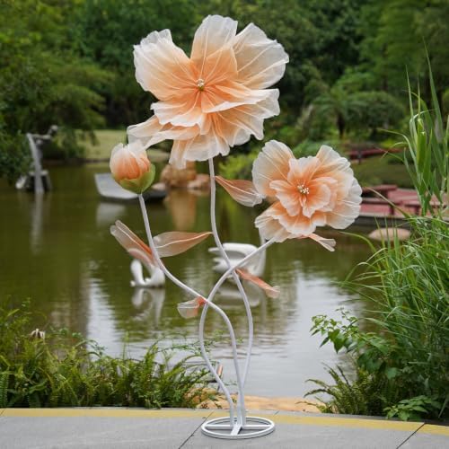 Giant Artificial Flower Decor,Oversized Gradient Organza Flower with Bendable Stem,DIY Shape Fake Flower Sculpture with Heavy Weighted Base for Wedding,Event,Party & Photo Backdrop (Champagne) - Image 6