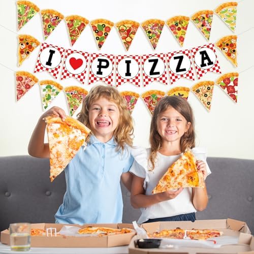 Versatile Pizza Party Banner – Pack of 3, Pre-Strung, with Pizza Slices & I LOVE PIZZA Letters, Perfect for Any Party with Pizza – Birthdays, Dorm Parties, Game Nights & Office Celebrations - Image 5