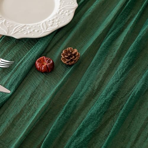 3Pcs Emerald Green Cheesecloth Table Runner 120 Inches for Party Home Decor - Image 4