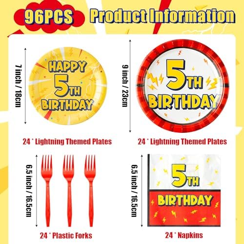 96PCS Cartoon Lighting Bolts Birthday Decorations Serve 24 Guest - Image 2