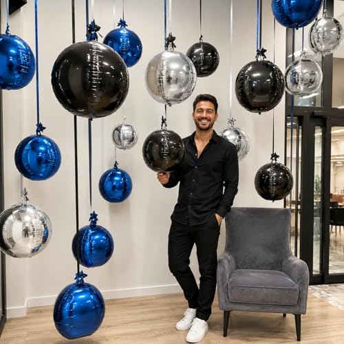 Togvu Black Blue Silver Round Balloons, 15PCS Different Sizes 4D Balloon - Image 5
