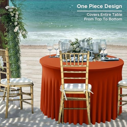 Rust Fitted Spandex Table Skirts Ruffle Fall Tablecloths 60R Inch,6 Pack - Image 6