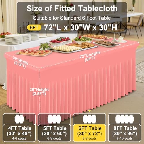Smiry 2 Pack Spandex Open Back Tablecloth,Elastic Fitted Stretch Tablecloth for 6FT Rectangle Tables,Waterproof Washable Table Cover Skirt for Wedding, Banquet & Parties (Coral Red, 72Lx30Wx30H Inch) - Image 4