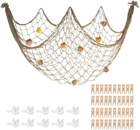80x40'' Decorative Fishing Net w/Shells, Clips, Hanging Photo Display Net by iHansee