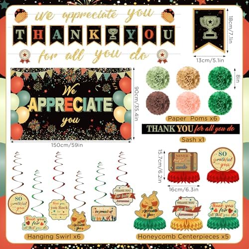 We Appreciate You Party Decorations Colorful Vintage Thank You for All You Do Banner Honeycomb Centerpieces Hanging Swirls for Office Employee Pastor Teacher Doctor Nurse Appreciation Party Gift Decor - Image 3