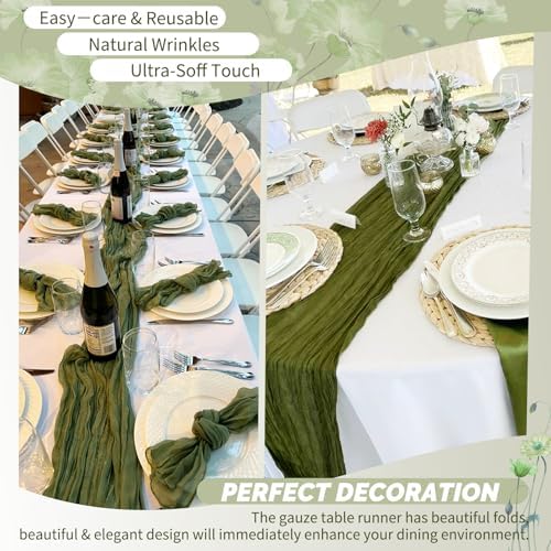 30 Pack Olive Green Cheesecloth Table Runner 17x108 Inches Boho Home Decor - Image 6