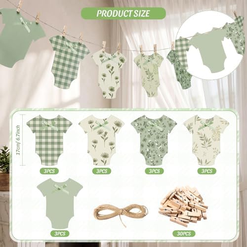 Frienda Woodland Baby Shower Banner, Sage Green Paper Onesie Garland - Image 2