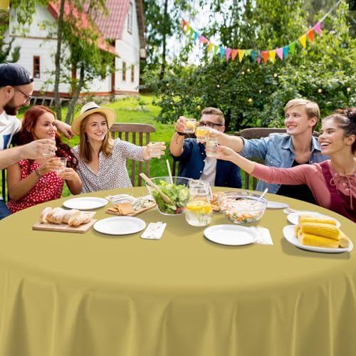 16 Pack Gold Plastic Tablecloth for Round Tables, Premium Decorative Gold Disposable Table Cloths for Parties, Bulk Round Party Table Cover for Birthday Wedding Anniversary Graduation, 84 Inch - Image 6