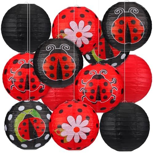 Panelee 12 Pcs Ladybug Party Decorations Paper Lanterns 8 Inch Hanging Round Paper Lanterns for Holiday Party Decorations Supplies Indoor Outdoor by Panelee