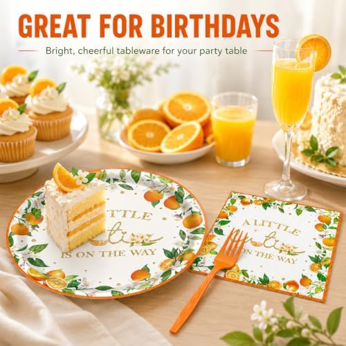 72 Pcs Little Cutie Orange Citrus Paper Plates and Napkins Party Supplies - Image 4