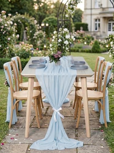 Pack of 12 Chiffon Table Runners 29 x 120 Inch, 10FT Long - Baby Blue - Image 4