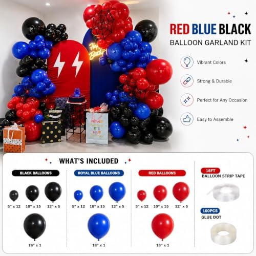 Red Blue Black Balloon Arch Kit for Spider Cool Man Birthday Decorations - Image 2