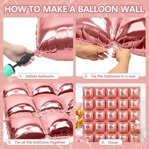 NISOCY 25PCS Rose Gold Square Foil Balloons Wall Backdrop - Image 4