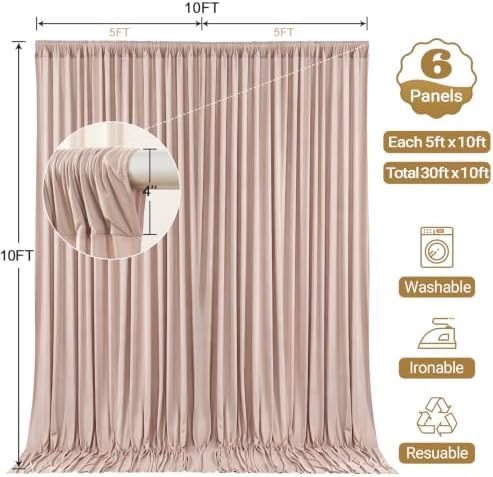 30x10ft Blush Nude Backdrop Curtain Panels for Parties - Wrinkle Free Polyester Photo Curtain Backdrop Wedding Back Drop Fabric Drapes for Party Decorations Background for Photography - Image 5