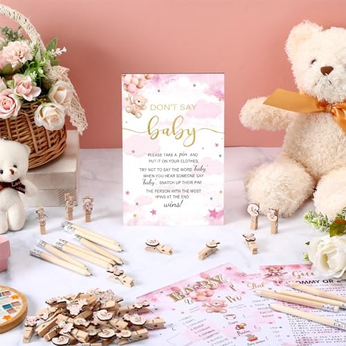 Patelai 321 Pcs Pink Bear Baby Shower Decorations Games Supplies, Serves 50 - Image 2