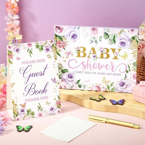 Fuyoooo 27 Pcs Baby Shower Guest Book, Butterfly Floral with Gold Pen - Image 2