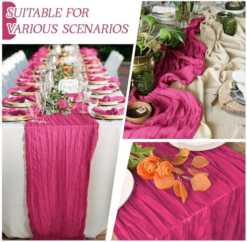 3 Pack Hot Pink Cheesecloth Table Runner 17x108 Inch Semi Sheer Boho Gauze Cheese Cloth Fabric Table Runners Table Decor for Wedding Party Baby Shower Birthday Home Decor Garden Farmhouse - Image 3