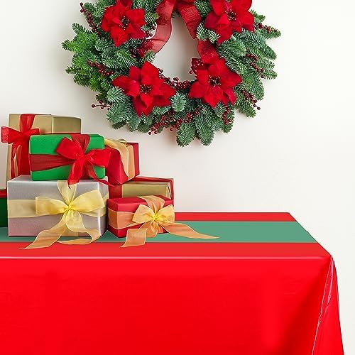 Oudain 6 Pcs Plastic Disposable Table Cloth 54" x 108", Green, Red - Image 4