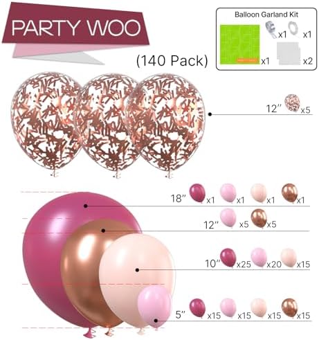 PartyWoo Dusty Pink Balloon Arch Kit 140pcs Different Sizes 18 12 10 5 Inch - Image 2