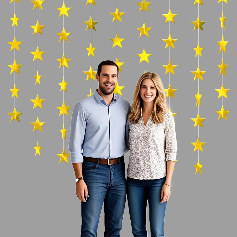 Gold Shining Star Hanging Garland Gold Hanging Sparkling Star Streamer Glitter Bunting Banner Twinkle Backdrop for Wedding Baby Shower Birthday Christmas Decorations 40 Feet - Image 6