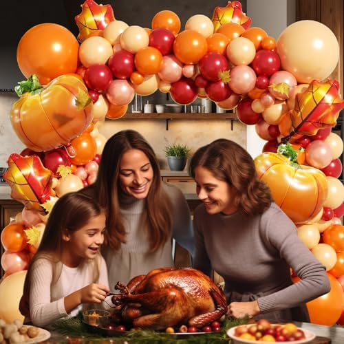 Fall Balloon Arch Garland Kit 172pcs with Leafs Pumpkins, Thanksgiving Balloons Arch Orange Nude Burgundy Rose Gold Balloons Different Sizes for Little Pumpkin Birthday Baby Shower Decoration - Image 6