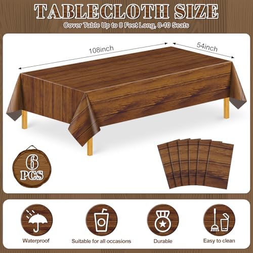 NatNarr 6 Pack Wood Grain Plastic Tablecloths, Rustic Wood Table Covers - Image 2