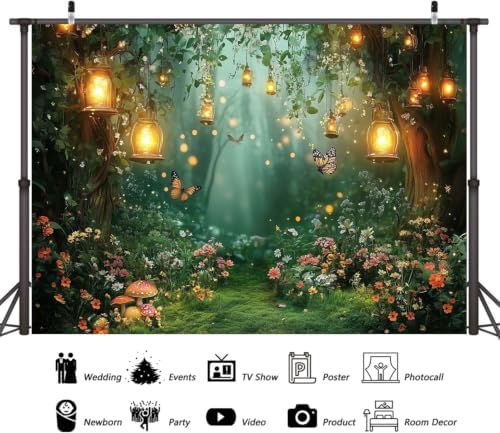 Spring Enchanted Forest Backdrop, Fairy Tale Wonderland Garden Backdrops for Photoshoot, Mushroom Butterfly Woodland Fairy Tea Party Decorations Photo Booth Studio Props Backdrops 10X8FT - Image 6
