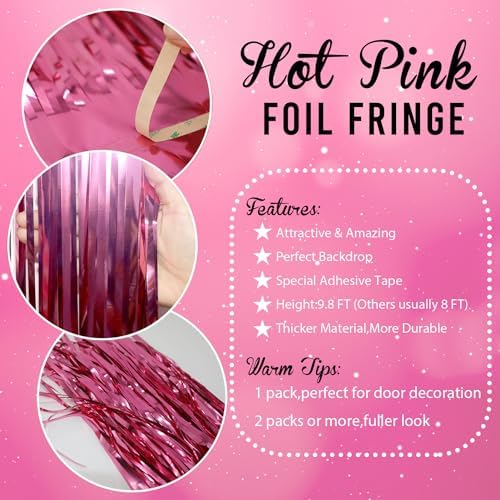 GOER 6.4 ft x 9.85 ft Metallic Tinsel Foil Fringe Curtains,Pack of 2 Party Streamer Backdrop for Galentines Day,Birthday,Graduation Decorations and New Year Eve (Hot Pink) - Image 3