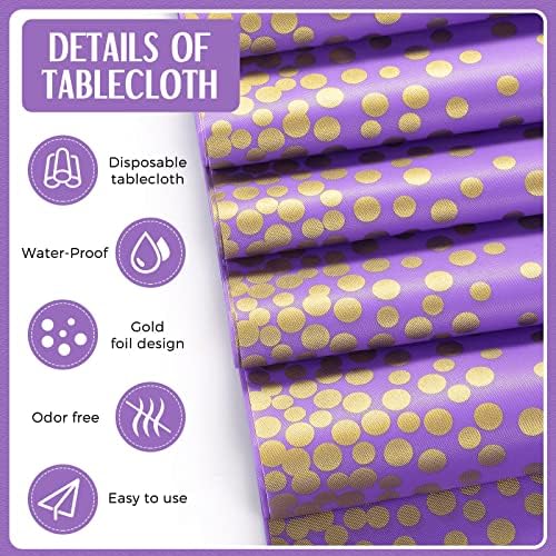 Breling 24 Pack Purple and Gold Disposable Tablecloths and Table Runner Set - Image 4