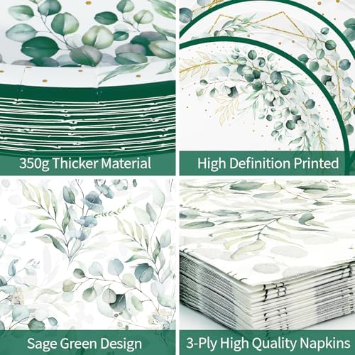 40 Pcs Sage Green Plates and Napkins - Sage Green Party Decorations Tableware Set, Disposable Round Paper Plates Eucalyptus Napkins for Birthday Bridal Wedding Baby Shower Party Supplies, Serves 20 - Image 4