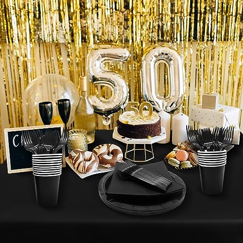 Severs 25 Guests Black Paper Plates Cups Napkins 9 Inch - Image 5