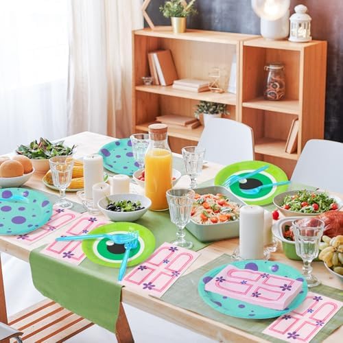 Monster Birthday Party Supplies - 96pcs Paper Plates Napkins Plastic Forks Kids Girl Boy Little Birthday Party Table Decorations Monster Themed Disposable Cake Tableware Set for 24 Guests - Image 5