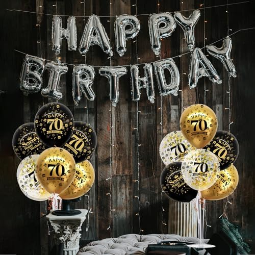 TONIFUL 4 Set Black Gold 70 Printed Balloon Stands for 70th Birthday Decor - Image 4