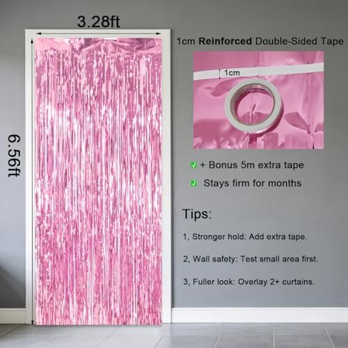 2 Pack Thickened Pink Metallic Foil Fringe Curtains Streamer Rip Resistant Shimmer Tinsel Photo Booth Backdrop for Birthday Wedding Christmas Bachelorette Party Decorations 3.28ft x 6.56ft - Image 6