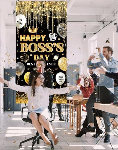 Happy Boss's Day Door Cover Gold Glitter Office Celebration Door Banner - Image 4