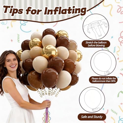 160Pcs 12 Inch Brown Light Brown Tan Sand White Metallic Gold Latex Balloons for Boho Neutral Baby Shower Birthday Party Decorations - Image 4