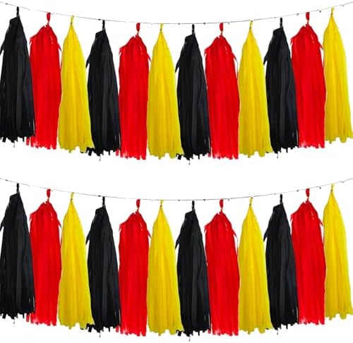 Red Yellow and Black Tissue Paper Tassels Party Tassel Garland Banner for Birthday Baby Shower Party Decoration, DIY Kits,15PCS by We+Moment