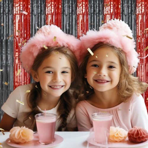 DECOCKRAT 3 Pack Foil Fringe Backdrop - Red&Black Shiny Tinsel Curtains for Party Decoration/Photo Booth Props - 3.3x8.2 FT Metallic Foil Backdrop for Birthday, Wedding, Graduation, Christmas. - Image 5
