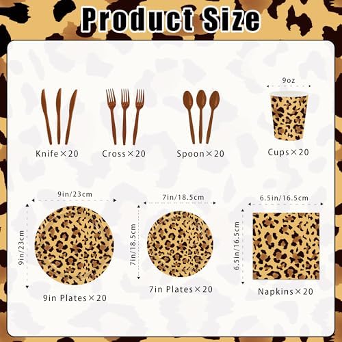 140PCS Leopard Print Party Decorations,Jungle Animal theme Decorations Include Tableware, Plate, Cup, Napkin, Cutlery, Animal Cheetah Print Birthday Party Supplies Serve 20 - Image 2