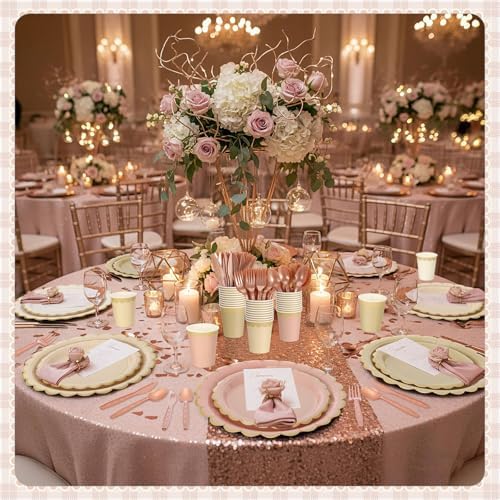 Mimorou 338 Pcs Rose Gold Plates Napkins Cups Flatware Set - Image 6