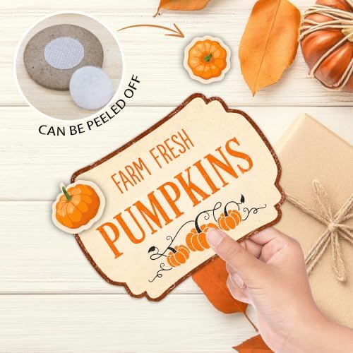 Fall Table Sign 5x7 Inch Autumn Decor, Rustic Party Centerpiece with Metal Stand & 2 DIY Stickable Wood Decor, Farm Fresh Pumpkins Thanksgiving Table Decoration for Home & Party Display - B04 - Image 4