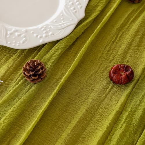 3Pcs Moss Green Cheesecloth Table Runner 120 Inches for Party Home Decor - Image 2