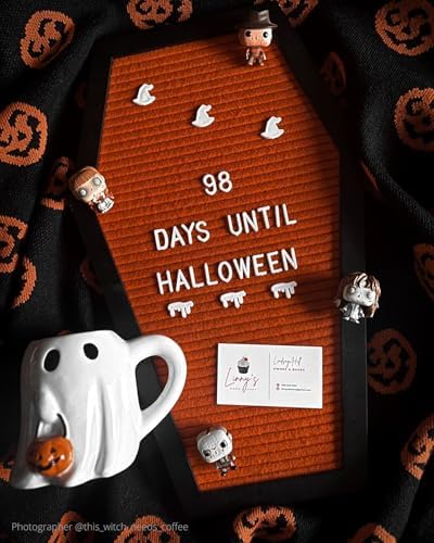 Nomnu Coffin Letter Board, Orange Goth Decor w/Bat Stickers, Spooky Emojis - Image 2