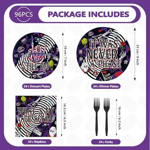 96Pcs Emo Birthday Party Decorations for Boys Halloween Serves 24 - Image 2