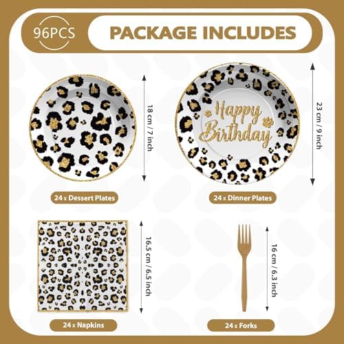 Grencian 96 Pcs Cheetah Print Birthday Party Decorations, Serves 24 - Image 5