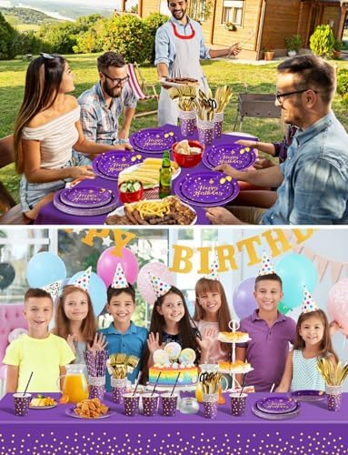 Nkaiso 161 Pcs Purple Gold Birthday Plates and Napkins Set -20 Serves - Image 7