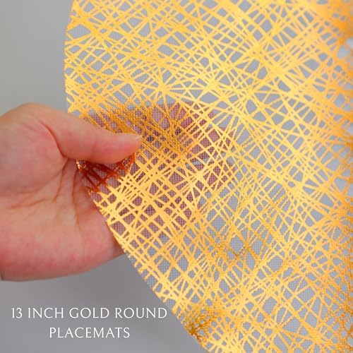 Snowkingdom Gold Placemats Set of 50, Gold Metallic Mesh Glitter Foil Place Mats 13 Inch Round Disposable Doilies for Dinning Table Fall Wedding Birthday Party Thanksgiving Christmas Decorations - Image 5